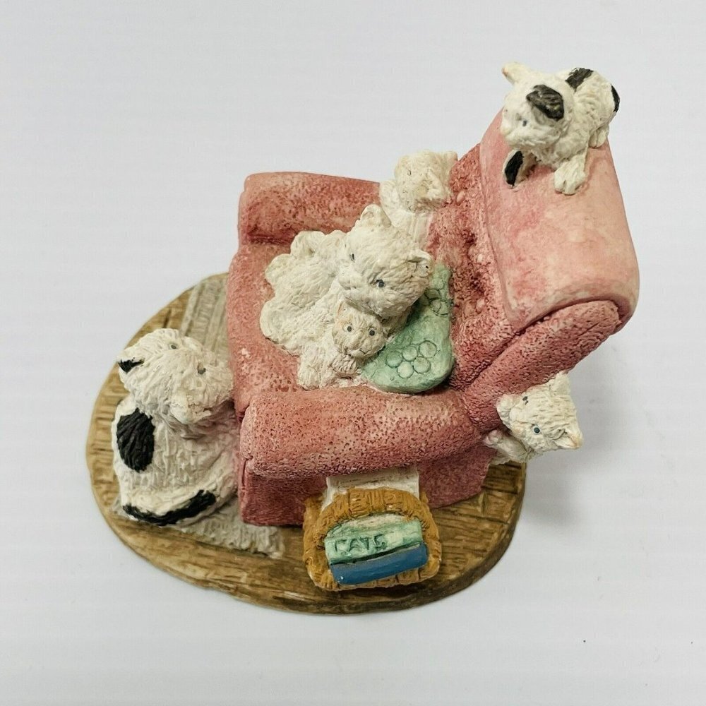 Vintage Stone Critters Family Cat Kitten Kitty Chair Recliner Figurine SC319 USA - Picture 5 of 11